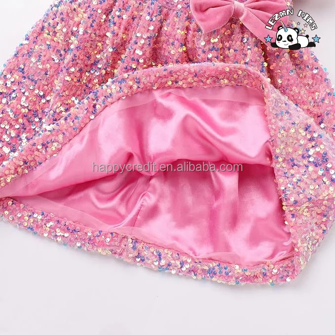 LEZONKIDS - Vestido de Veludo Personalizado para Crianças, Vestidos de Meninas com Lantejoulas, Manga Curta Bufante, Festa de Aniversário, Festa de Fim de Ano, Vestido de Princesa Brilhante